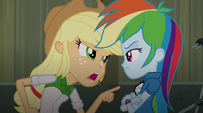 Applejack pointing at Rainbow EG2