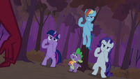 Twilight, Rarity and Rainbow Dash in fighting stance S02E21