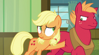 Young Applejack making another scrunchy face S6E23