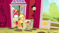 Applejack, Big Mac, and Granny Smith watching Pinkie S4E09