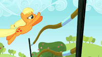 Applejack leaping over hurdle S2E14