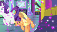 Applejack shoves Rarity out of the way MLPS2