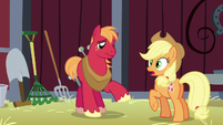 Big Mac about to talk; Applejack's cutie mark glows S5E17