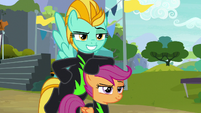 Lightning Dust and Scootaloo smirking S8E20