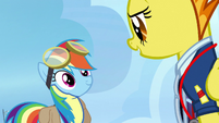 Smiling Spitfire and Rainbow Dash.