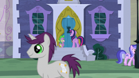 Twilight and Spike in front of Minuette's house S5E12