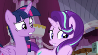 Twilight and Starlight frightened by Rarity S7E14
