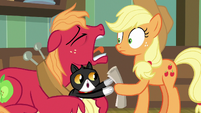 Big Mac yawning in Applejack's face S9E10