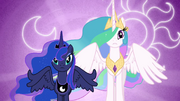 Luna and Celestia with their cutie marks in the background S3E01