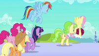 Main ponies and Peachbottom leave the station S03E12