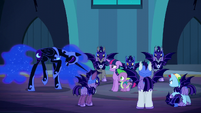 Nightmare Moon laughs at Spike's answer S5E26
