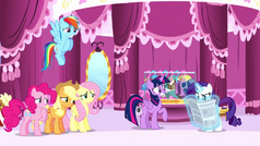 Rarity's friends looking worried of Rarity about to read the article S6E9.png