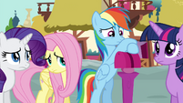 Rarity, Fluttershy and Rainbow afraid to talk to Pinkie S4E18