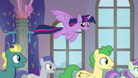 Twilight Sparkle soaring over the students S8E1