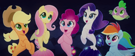 Main five and Spike smiling at Queen Novo MLPTM