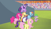 Mane 6 commending Spike S4E24