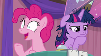 Pinkie Pie thinking of an answer S9E16