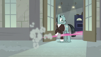 Pinkie zooms back inside the factory S9E14