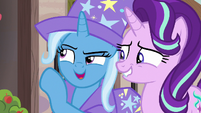 Trixie whispering to Starlight Glimmer S6E25