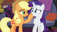 Applejack plugs Rarity's mouth with her hoof S5E16