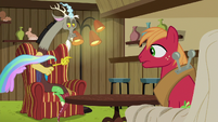 Cat made of Celestia's mane leaves Discord's lap S6E17