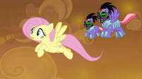 Fluttershy being chased by Sombrafied guards S9E2