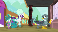 Spike and Rarity find Gabby at the station S9E19