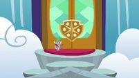 Spike outside the School of Friendship S8 opening