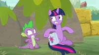 Twilight and Spike taking cover S9E5