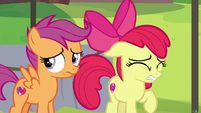 Apple Bloom and Scootaloo cringing S7E21