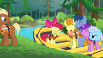 Apple Bloom on a boat with other ponies S6E4