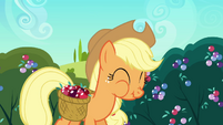 Applejack chowing down on a crystal berry S3E1