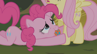 Pinkie pleading at Fluttershy's hooves S1E09