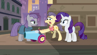 Pouch Pony giving Maud the party cannon S6E3