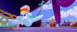 Rainbow Dash zooming past Fluttershy MLPTM