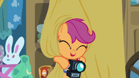 Scootaloo wraps herself in Rainbow's linens S7E7