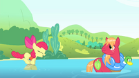 Apple Bloom jumps onto a stone S4E20