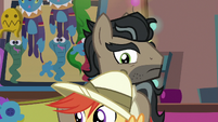 Caballeron looks at colt dressed as Daring Do S6E13