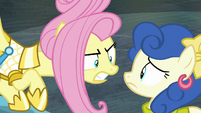 Fluttershy challenging Blueberry Curls S8E4