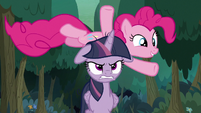 Pinkie Pie jumping over fake Twilight S8E13