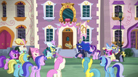 Princess Luna cuts the ribbon with her hoof S7E10