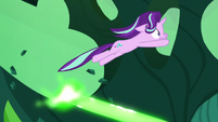 Starlight jumps out of the way of Chrysalis' magic S6E26