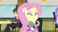 Fluttershy hugging puppy Spike in the cafeteria EG2