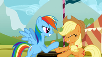 Rainbow Dash and Applejack in a hoof wrestling competition S01E13