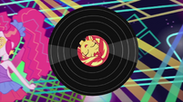 Sunset Shimmer on rolling vinyl record EG2