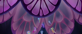 Mane Six and Spike swim toward throne room MLPTM