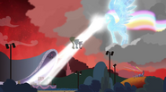 Rainbooms alicorn shooting laser beam onto the Dazzlings EG2