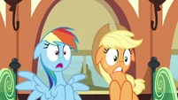 Rainbow and Applejack shocked by Fluttershy's outburst S6E18.png (822 KB) You dare tell Rainbow Dash and Applejack no?!