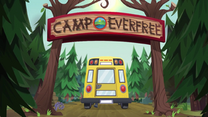 CHS bus drives through the Camp Everfree entrance EG4