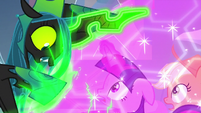 Chrysalis exerts power on Twilight's barrier S9E24